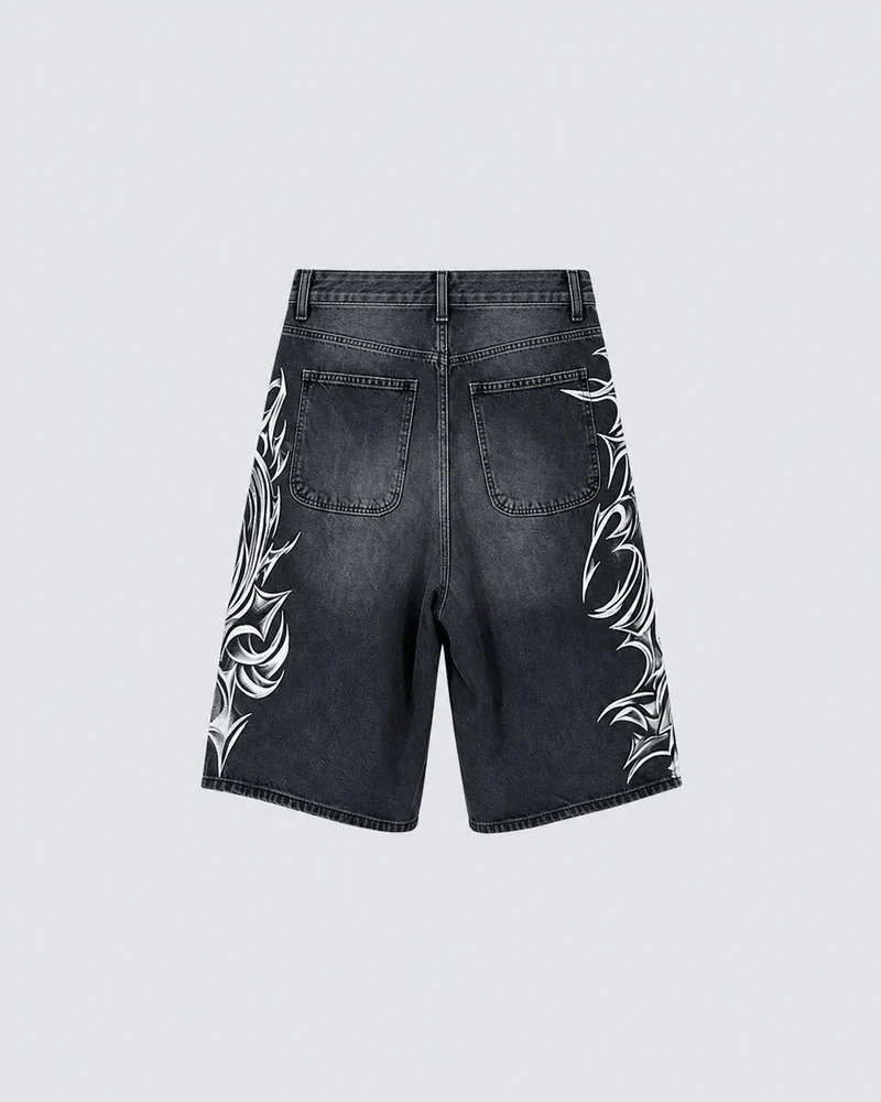 American Vintage Washed Tribal Print Denim Shorts