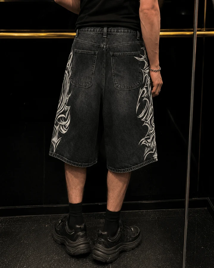 American Vintage Washed Tribal Print Denim Shorts