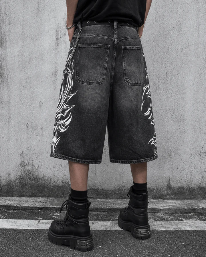 American Vintage Washed Tribal Print Denim Shorts