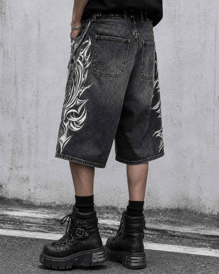 American Vintage Washed Tribal Print Denim Shorts