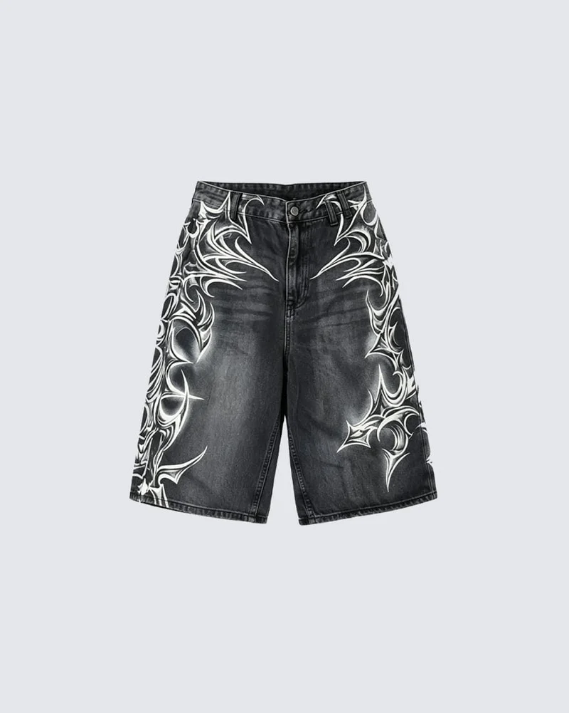 American Vintage Washed Tribal Print Denim Shorts