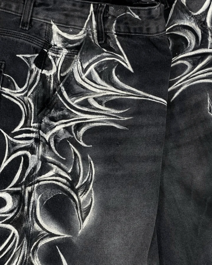 American Vintage Washed Tribal Print Denim Shorts