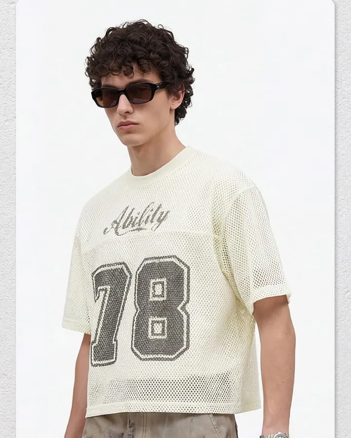 Black Mesh Number Print V-Neck T-Shirt