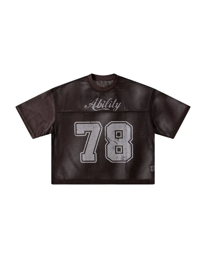 Black Mesh Number Print V-Neck T-Shirt