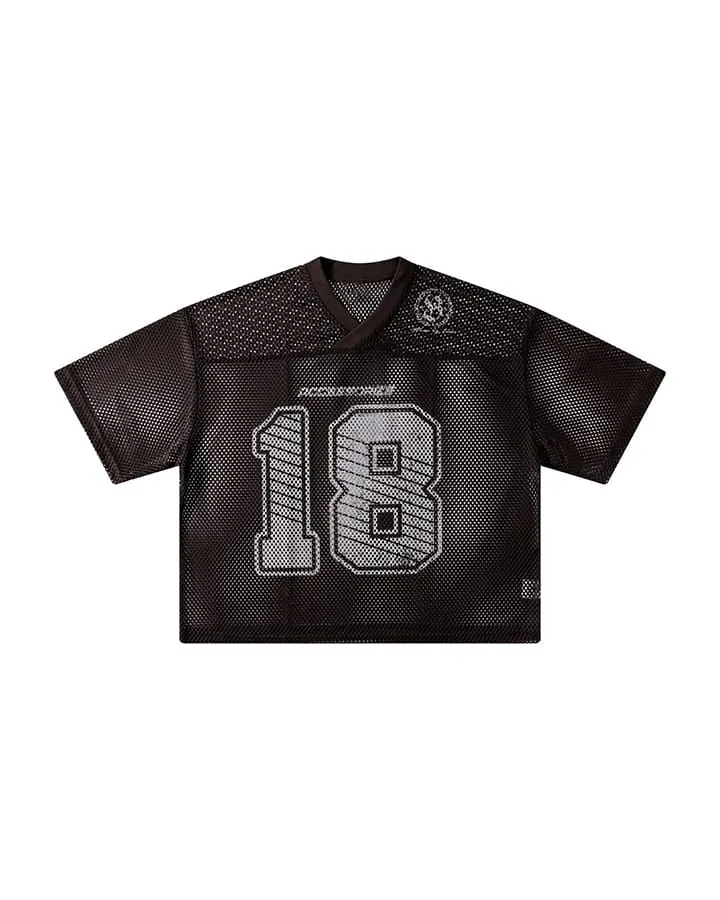 Black Mesh Number Print V-Neck T-Shirt