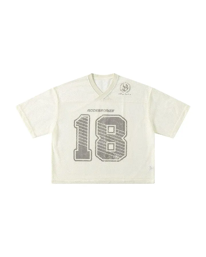 Black Mesh Number Print V-Neck T-Shirt