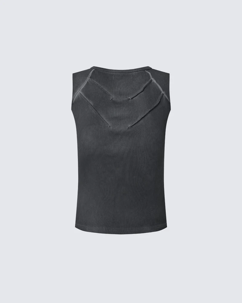 Dark Washed Distressed Sleeveless Ribbed Tank Top