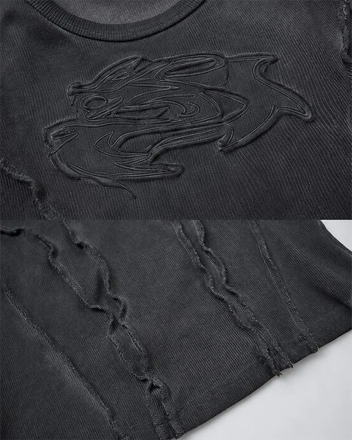 Dark Washed Distressed Sleeveless Ribbed Tank Top