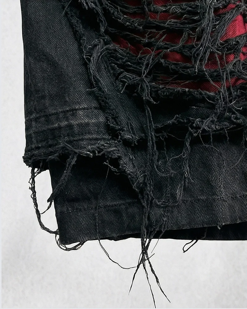 New Raw Hem Ripped Black Jean Shorts