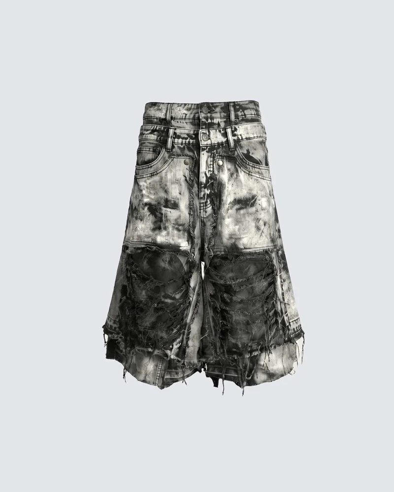 New Raw Hem Ripped Black Jean Shorts