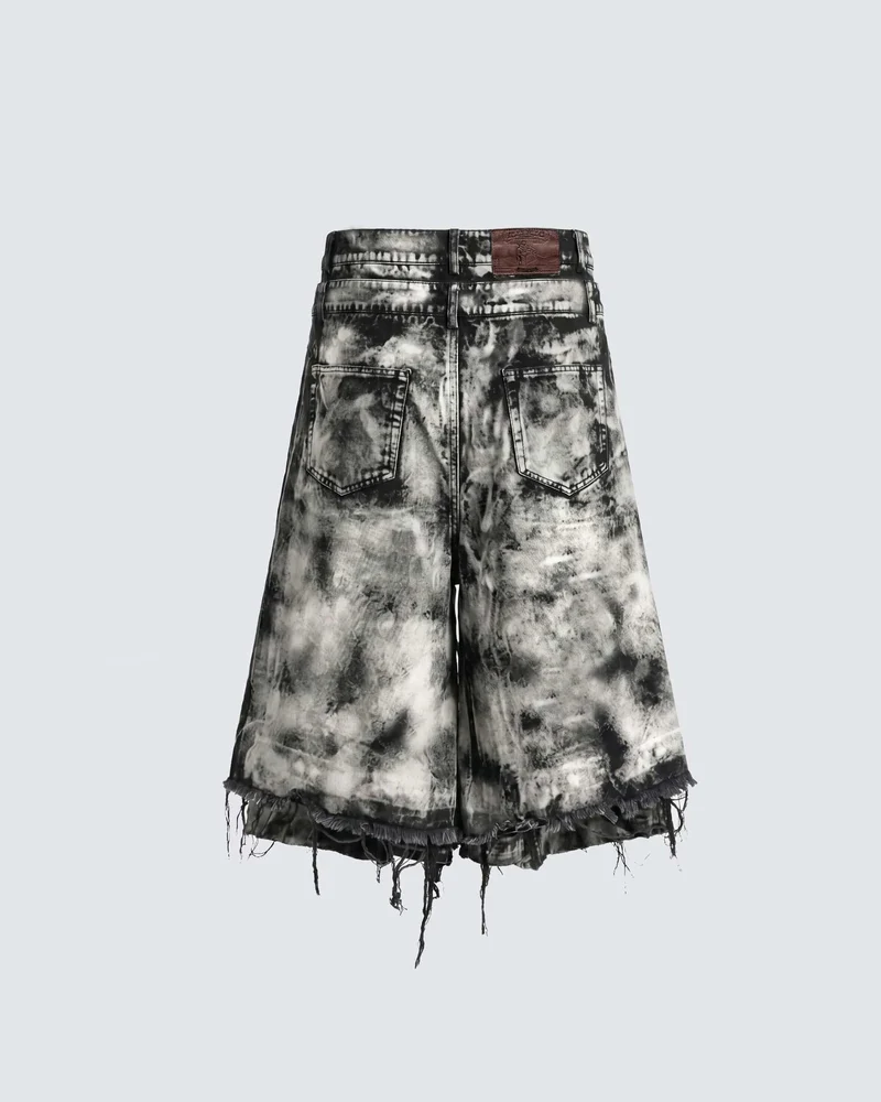New Raw Hem Ripped Black Jean Shorts