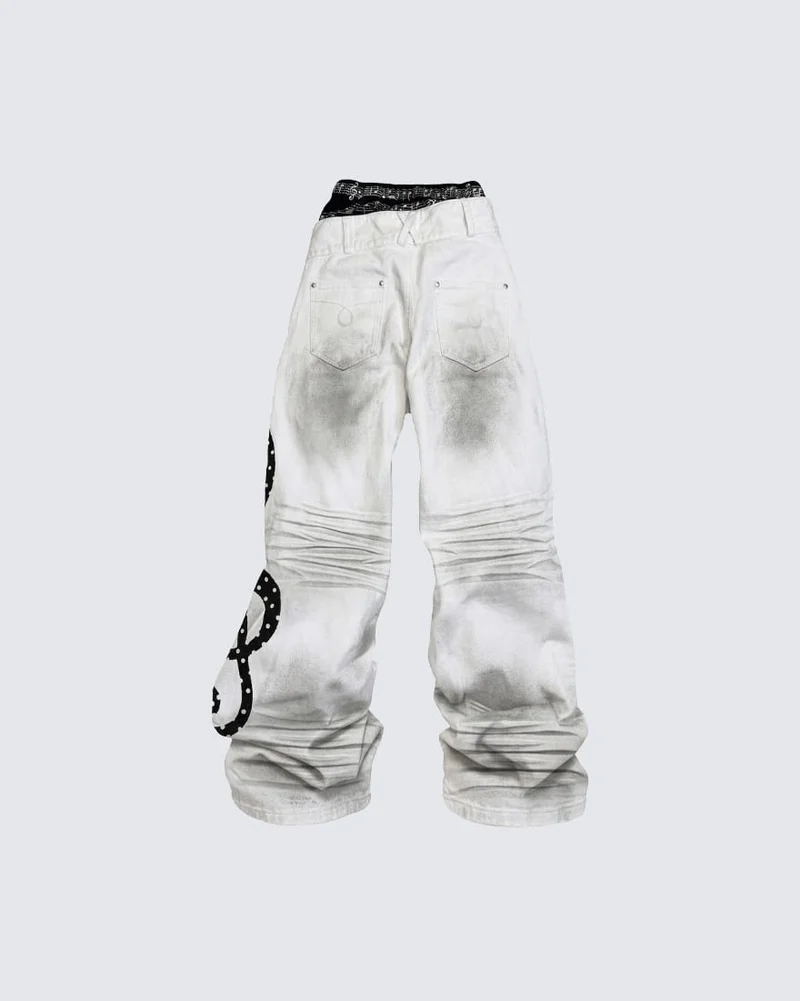 Subculture Inspired Distressed Flared Denim Jeans