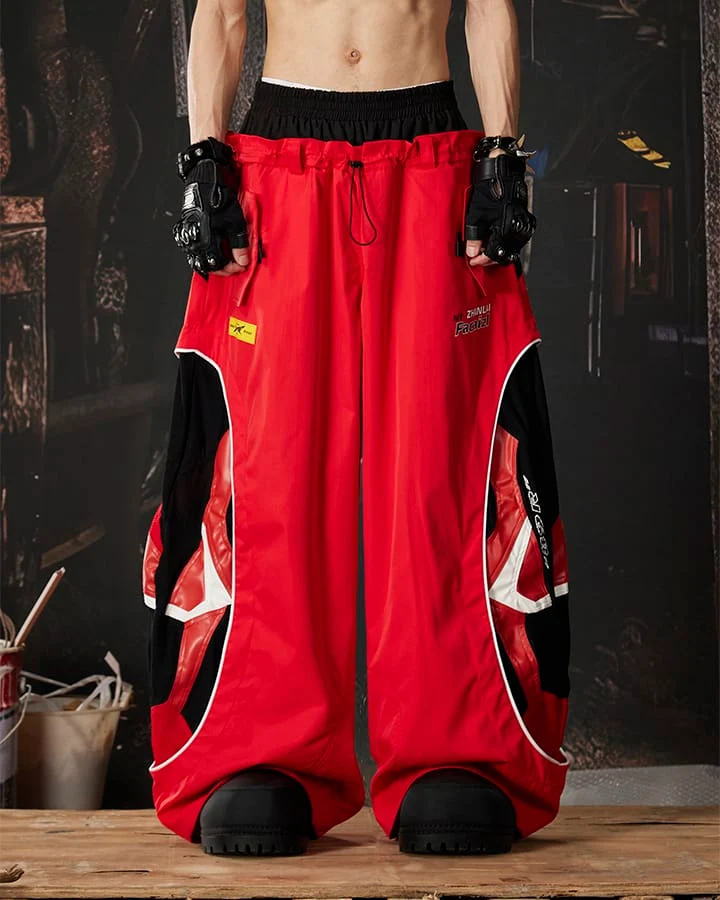 Street Colorblock Panel Loose Fit Wide Leg Pants
