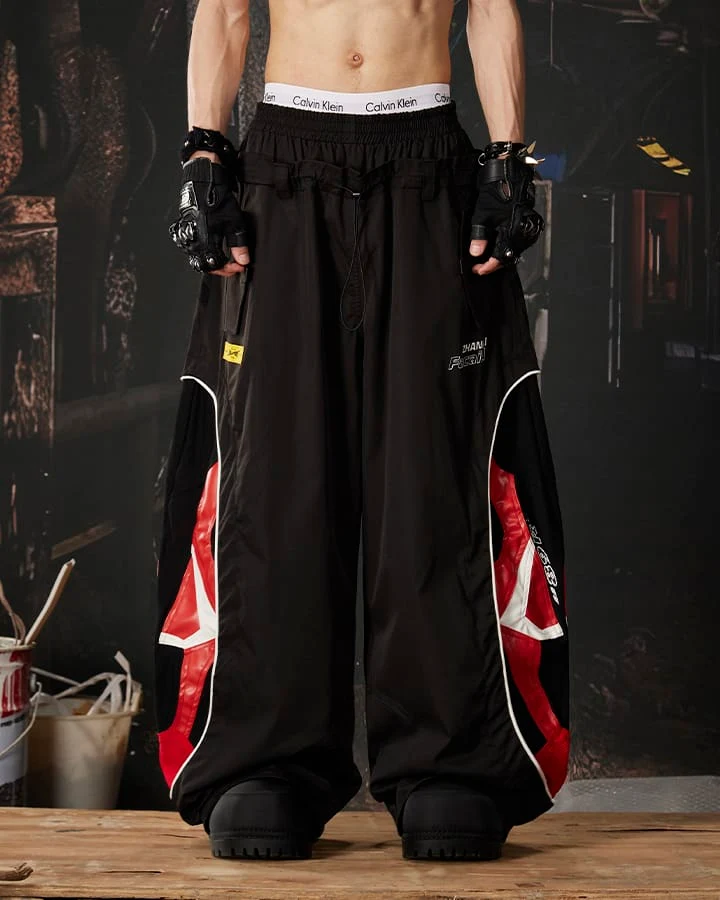Street Colorblock Panel Loose Fit Wide Leg Pants