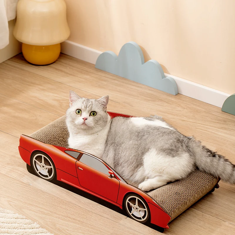 Katzen Kratzbrett Pappe, Rennwagen-Design Katzenkratzbrett aus Wellpappe, langlebig für Katzen zum Kratzen und Spielen