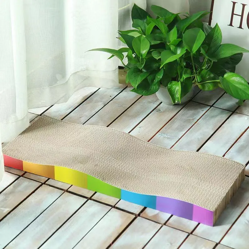 Kratzbrett für Katzen aus Pappe, großes Kratzpappe in Regenbogenfarben, Wellen-Design, für Katzen aller Größen