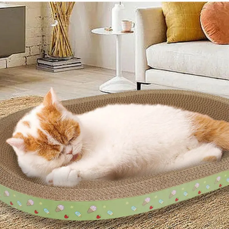 Katzen Kratzbrett Pappe, Kätzchen-Schlafnest, Rund und Oval, Katzenspielzeug aus Wellpappe, hellem Grün