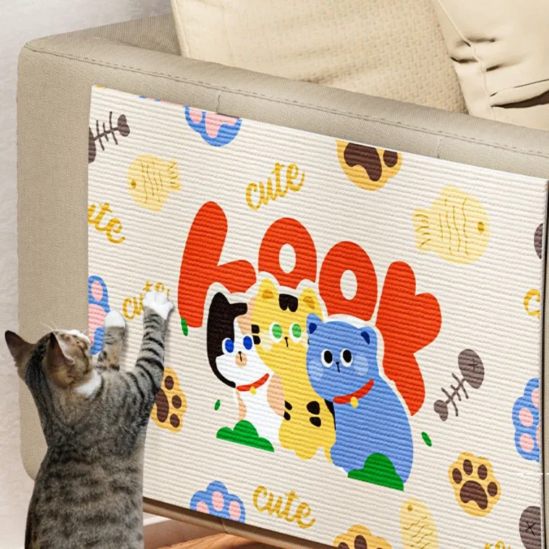 Kratzwand Katze, Kratzbrett für Schützt Sofa, Cartoon-Design, Selbstklebend Kratzmatte Katze, 80cmx50cm