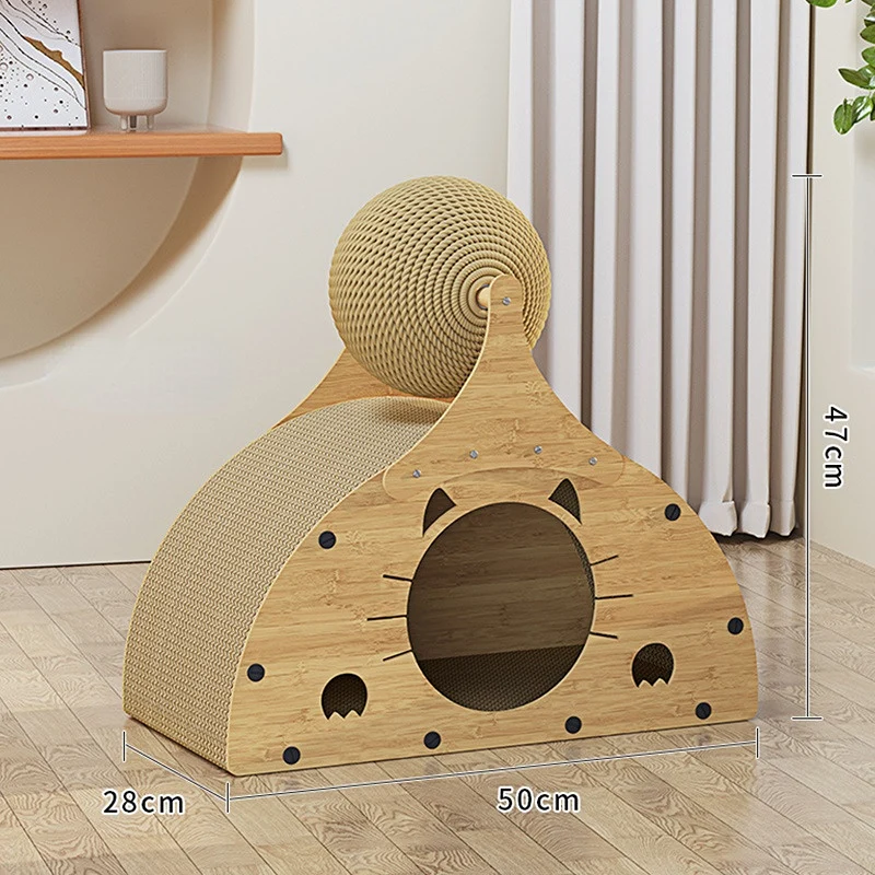 Katzenhöhle, Katzenförmiges Loch, Katzenbett, Wellpappe Kratzbrett mit Sisal Kratzball für Katze stundenlangen Spaß