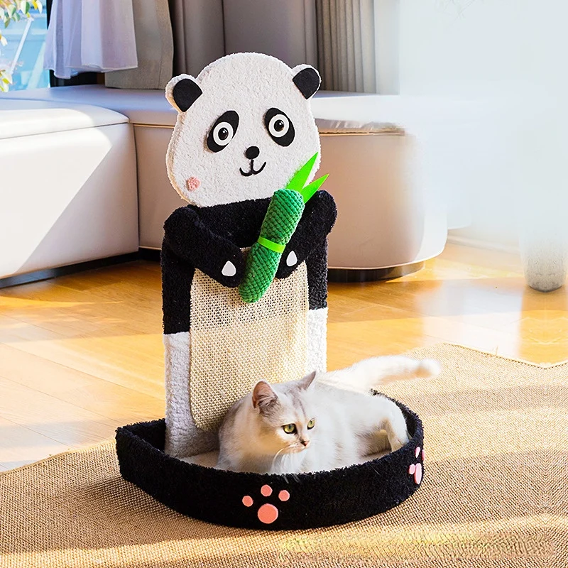 Katzenbett, Panda-Thema, L-förmiges Katzenkratzbrett aus Sisal, Krallen schleifen, ausruhen, Selbstunterhaltung