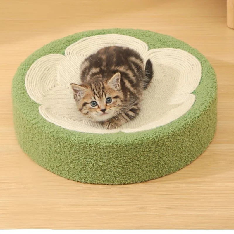 Katzen Kratzbrett Rund aus Sisal, süßem Blume, Geeignet für große Katzen, Kratzen & Schlafen