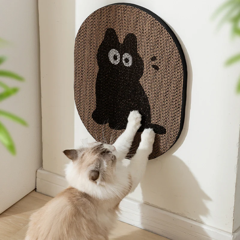 Kratzwand für Katzen, Katzenkratzbrett mit lustigen Cartoon-Mustern, aus Wellpapier, die Wandbefestigung, zum Kratzen und Dehnen