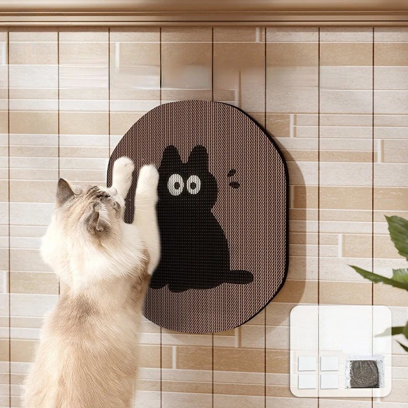 Kratzwand für Katzen, Katzenkratzbrett mit lustigen Cartoon-Mustern, aus Wellpapier, die Wandbefestigung, zum Kratzen und Dehnen