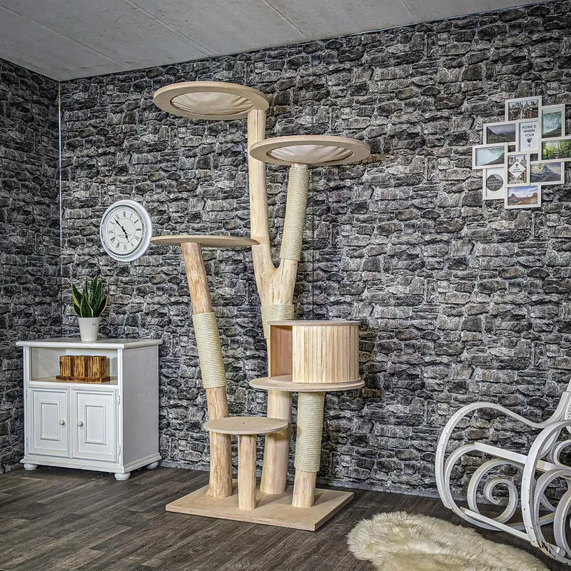 Naturkratzbaum 4114 Kratzbaum Natur Holz Design 205 cm hoch Katzenbaum