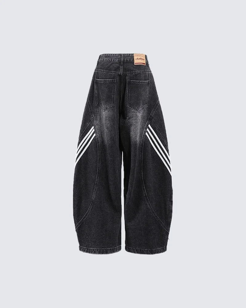 Washed Side Stripe Panel Denim Pants