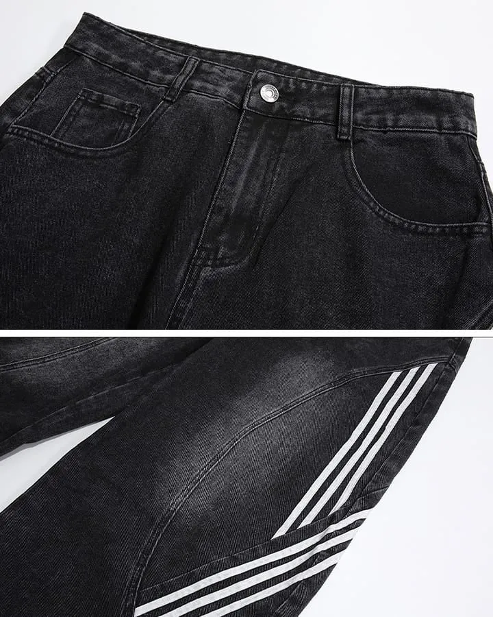Washed Side Stripe Panel Denim Pants