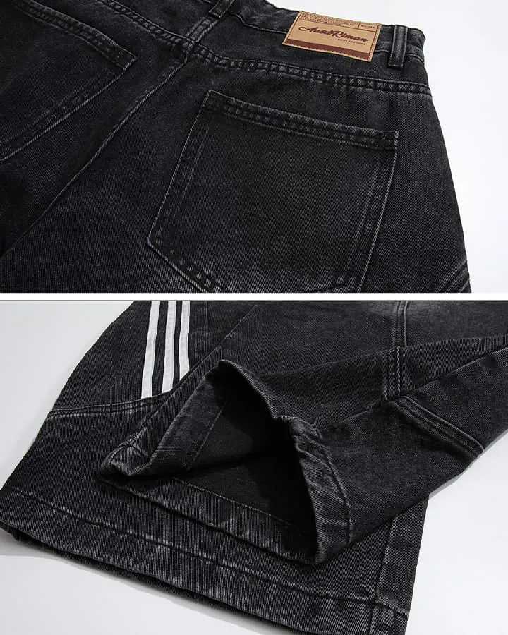 Washed Side Stripe Panel Denim Pants