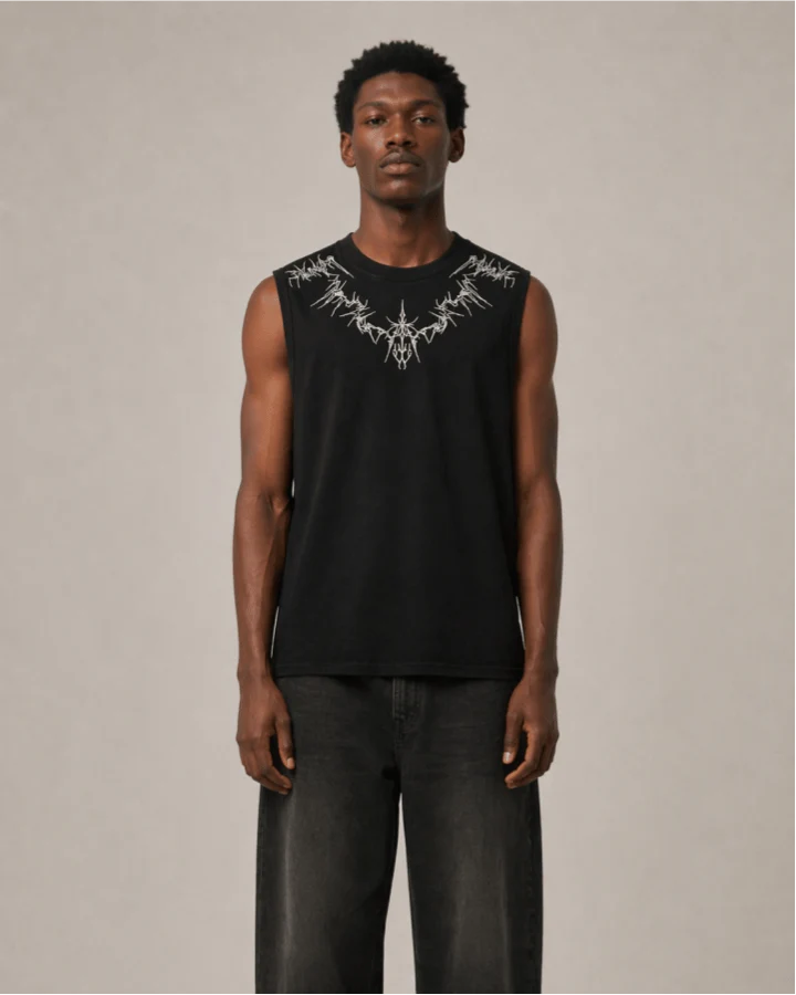Dark Gothic Thorn Graphic Sleeveless T-Shirt