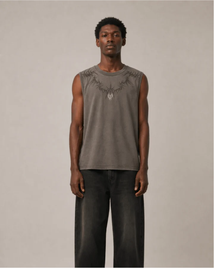 Dark Gothic Thorn Graphic Sleeveless T-Shirt