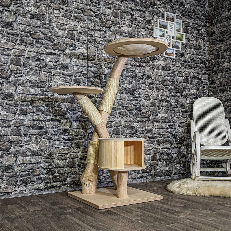 Naturkratzbaum 4104 Kratzbaum Natur Holz Design 135 cm hoch Katzenbaum