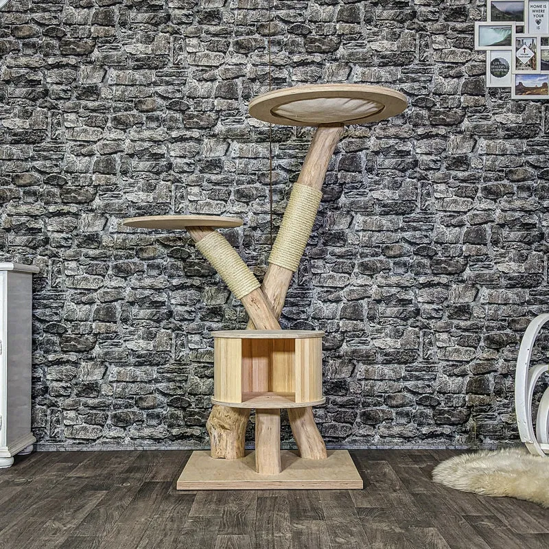 Naturkratzbaum 4104 Kratzbaum Natur Holz Design 135 cm hoch Katzenbaum