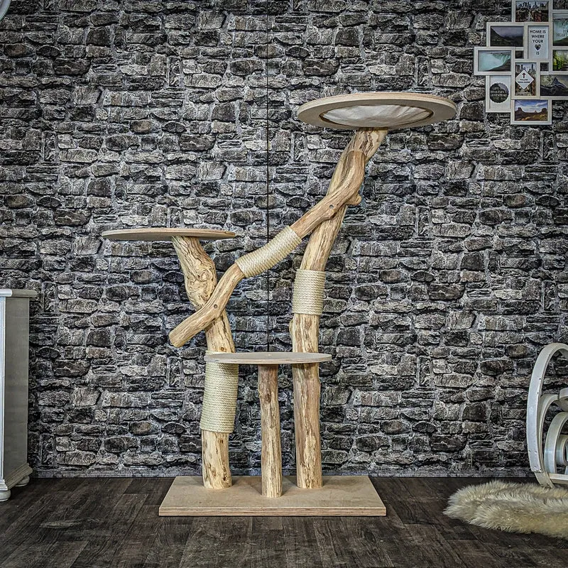 Naturkratzbaum 4076 Kratzbaum Natur Holz Design 145 cm hoch Katzenbaum
