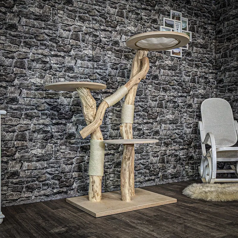 Naturkratzbaum 4076 Kratzbaum Natur Holz Design 145 cm hoch Katzenbaum