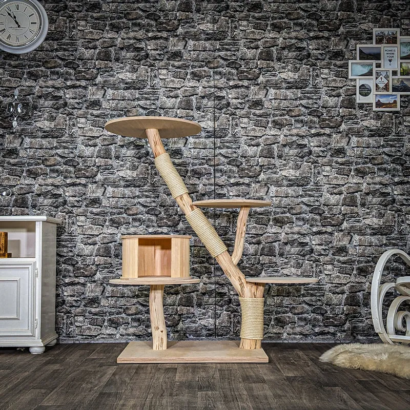 Naturkratzbaum 4059 Kratzbaum Natur Holz Design 130 cm hoch Katzenbaum