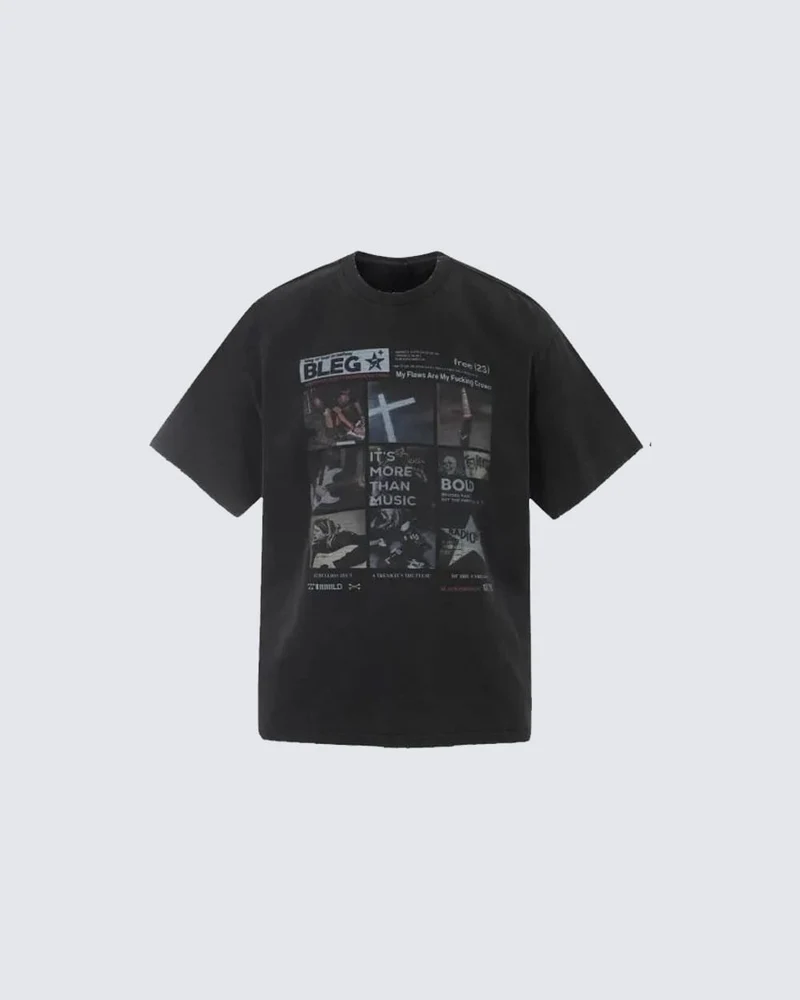 Vintage Graphic Print Music Theme Short Sleeve