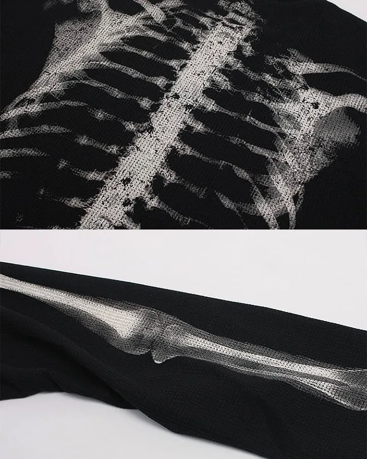 KIIKIO Skull Print Waffle Long Sleeve T-Shirt