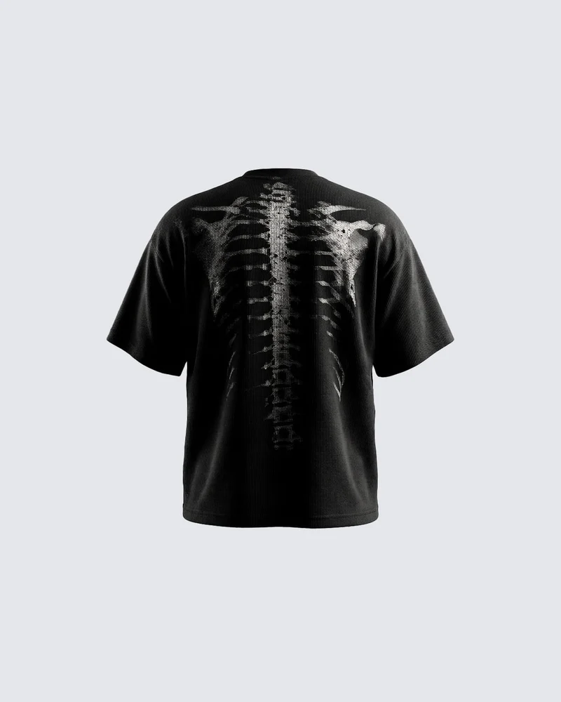 KIIKIO Skull Print Waffle T-Shirt