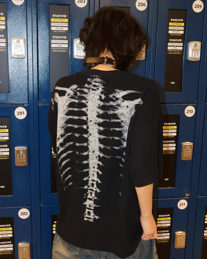 KIIKIO Skull Print Waffle T-Shirt