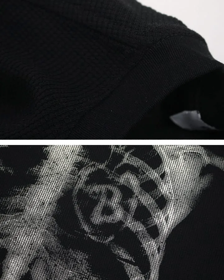 KIIKIO Skull Print Waffle T-Shirt
