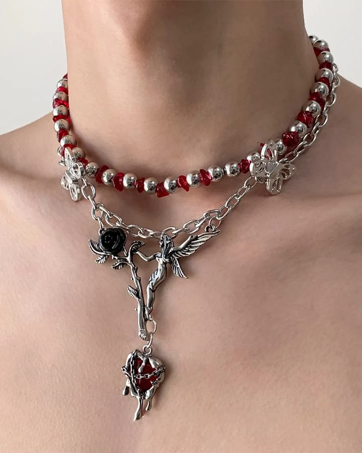 Subculture Flower Pendant Beaded Necklace