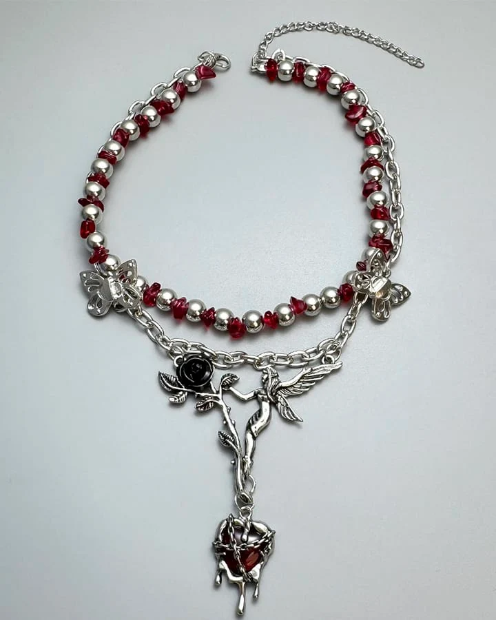 Subculture Flower Pendant Beaded Necklace
