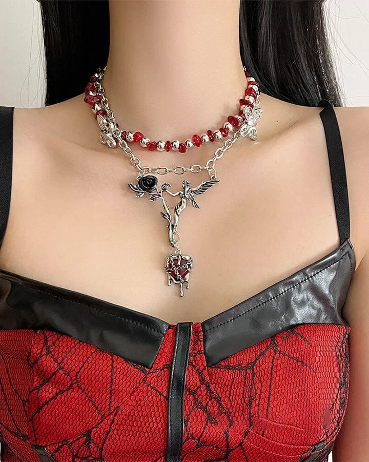Subculture Flower Pendant Beaded Necklace