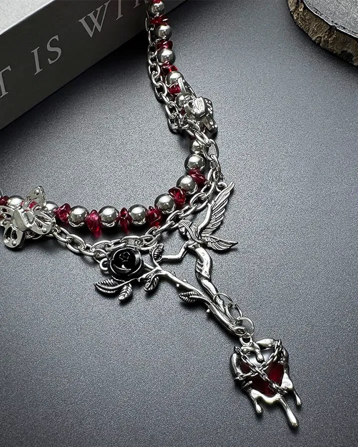 Subculture Flower Pendant Beaded Necklace