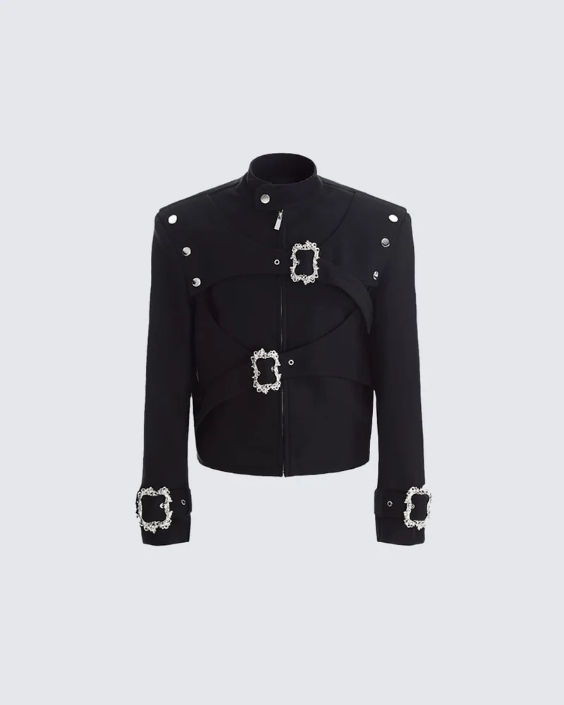 Gothic Buckle Strap Cropped Jacket