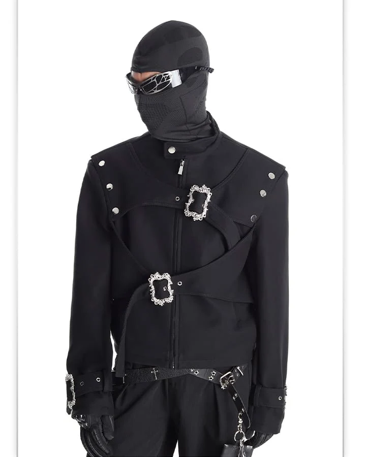 Gothic Buckle Strap Cropped Jacket