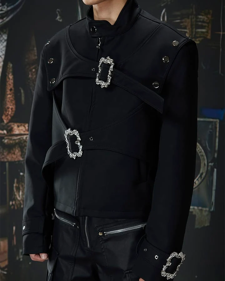 Gothic Buckle Strap Cropped Jacket